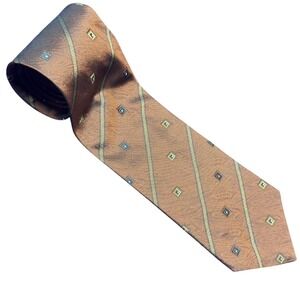 John Hill Executive Mens Silk Tie‎ Brown Geometric Striped Pattern Business